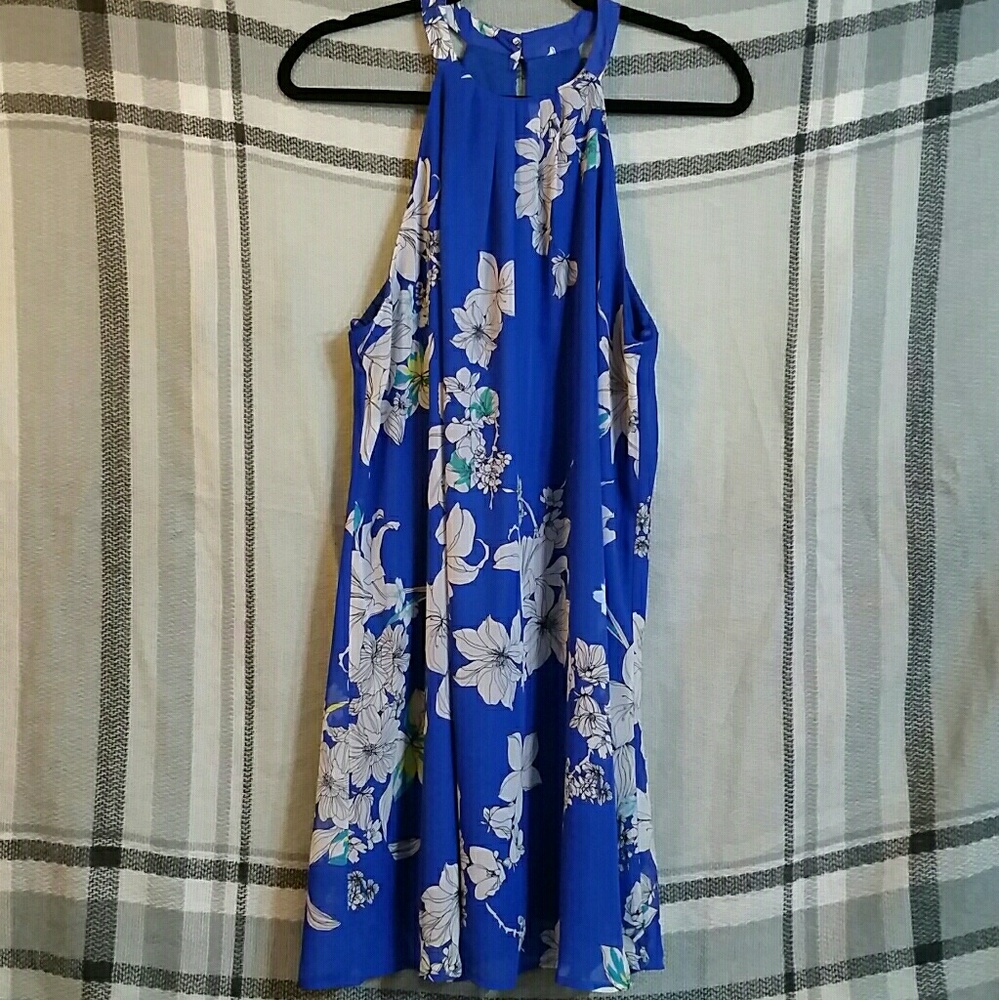 Blue floral mid length dress